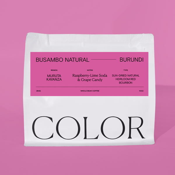 Coffee bag with pink label on a pink background