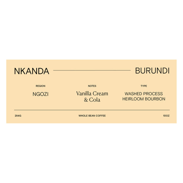Burundi whole bean coffee label with all the bean details