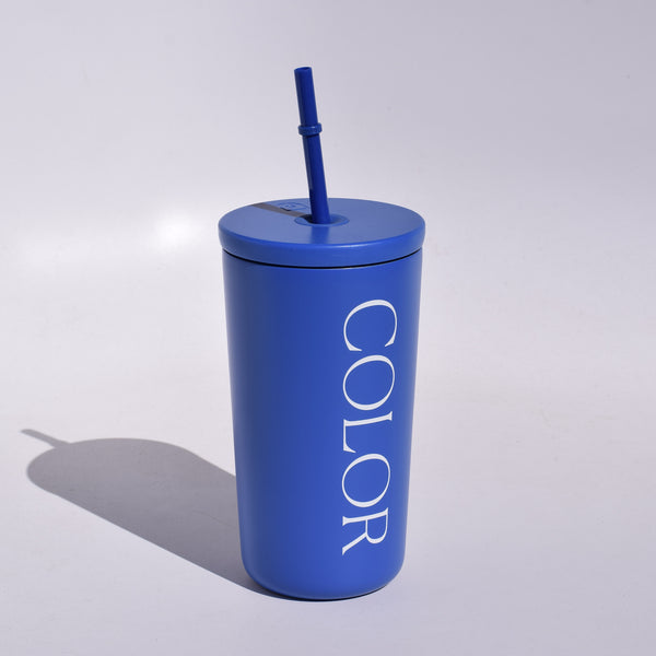 royal blue steel tumbler with straw