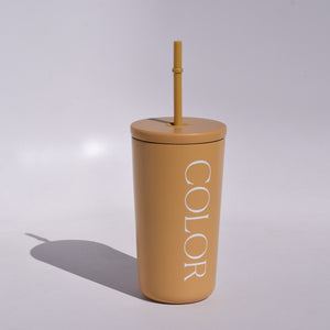 orange steel tumbler with straw