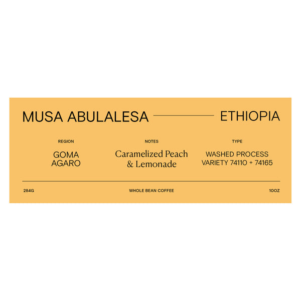 Ethiopia Musa orange rectangle whole bean coffee label