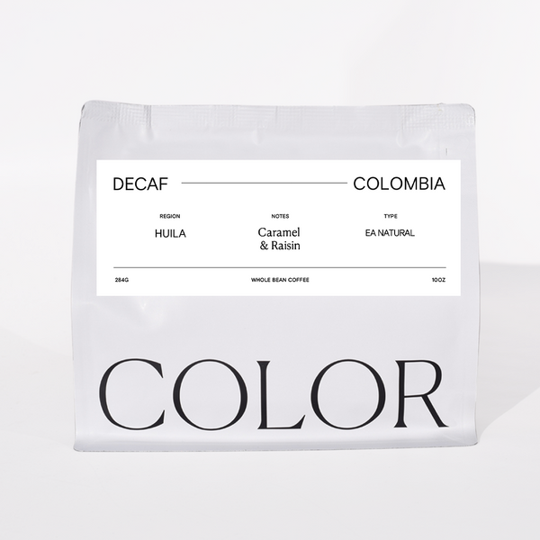 Coffee package with 'Color' branding on a white background