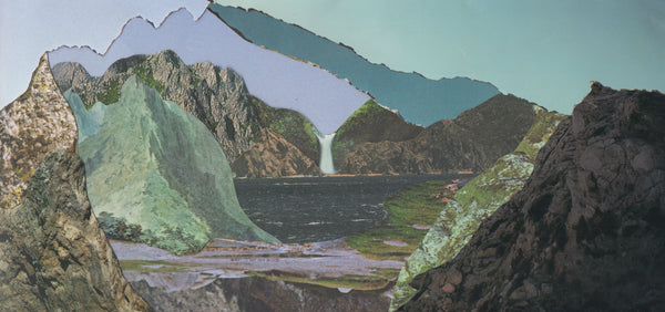 artistic landscape of mountain ranges with a waterfall in the middle