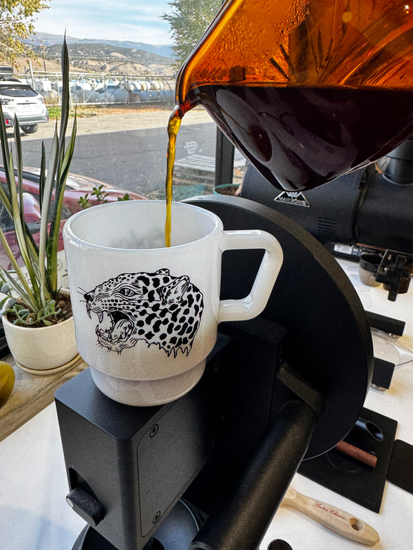 Artist Reserve Glass Mug - Ecuador Jaguar in White