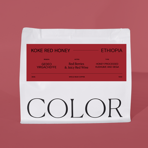 Coffee bag with a red label on a red background