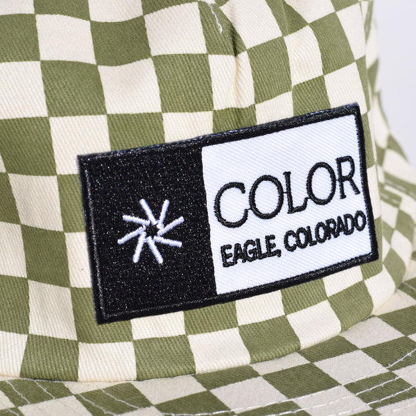 close up of Checkboard green eagle, colorado Color hat