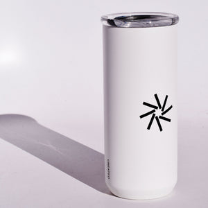 color coffee 16oz white stainless steel tumbler with lid and pinwheel icon logo