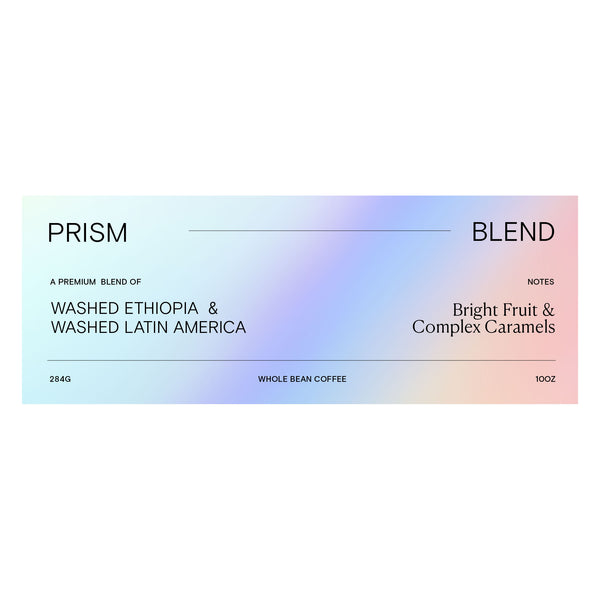 new prism blend coffee rainbow gradient label