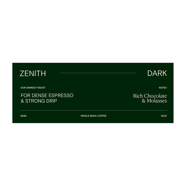 zenith dark roast whole bean coffee label