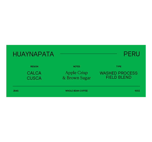 label of our whole bean coffee from the Calca region of Peru